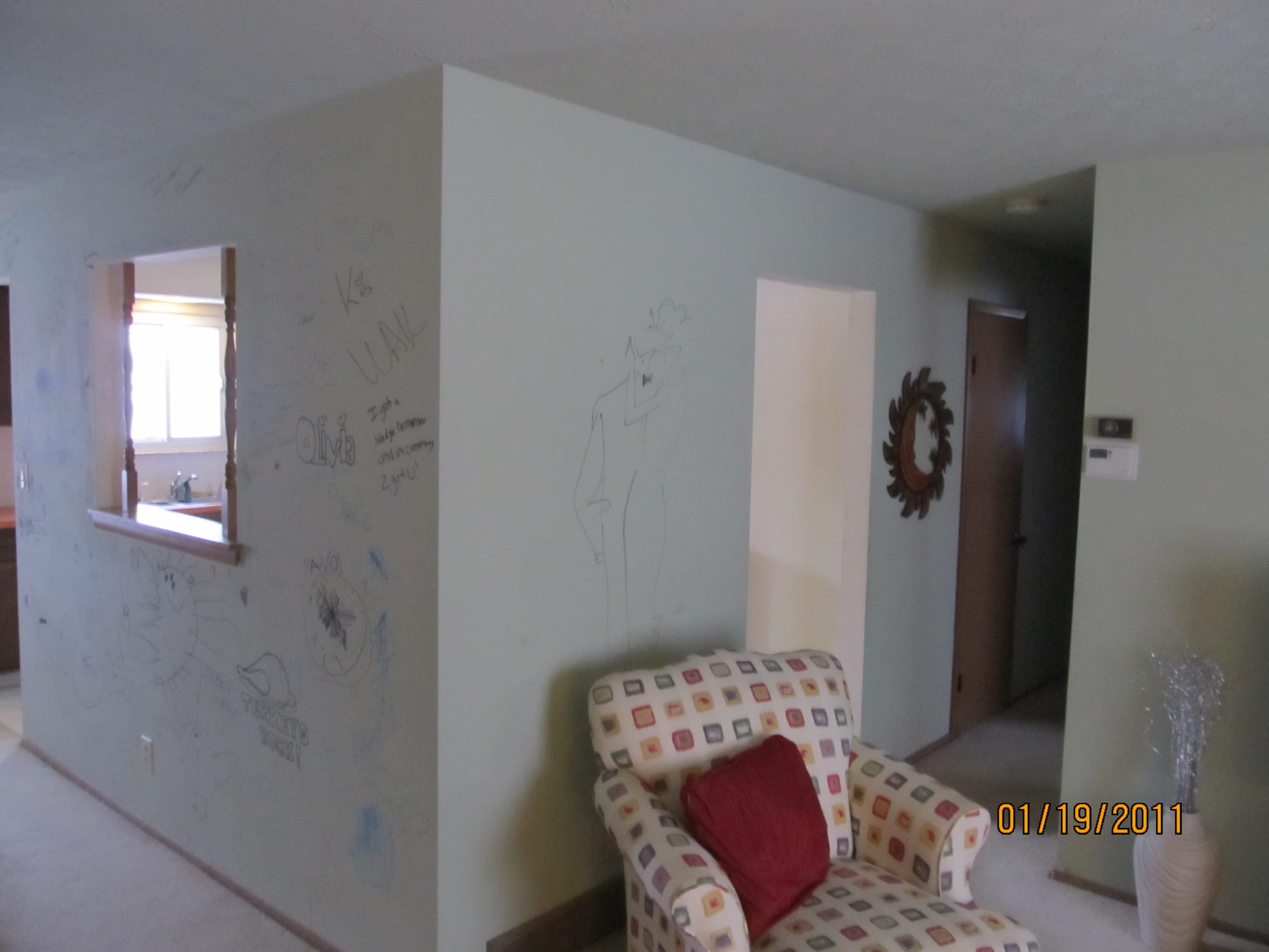 walls with drawings on them